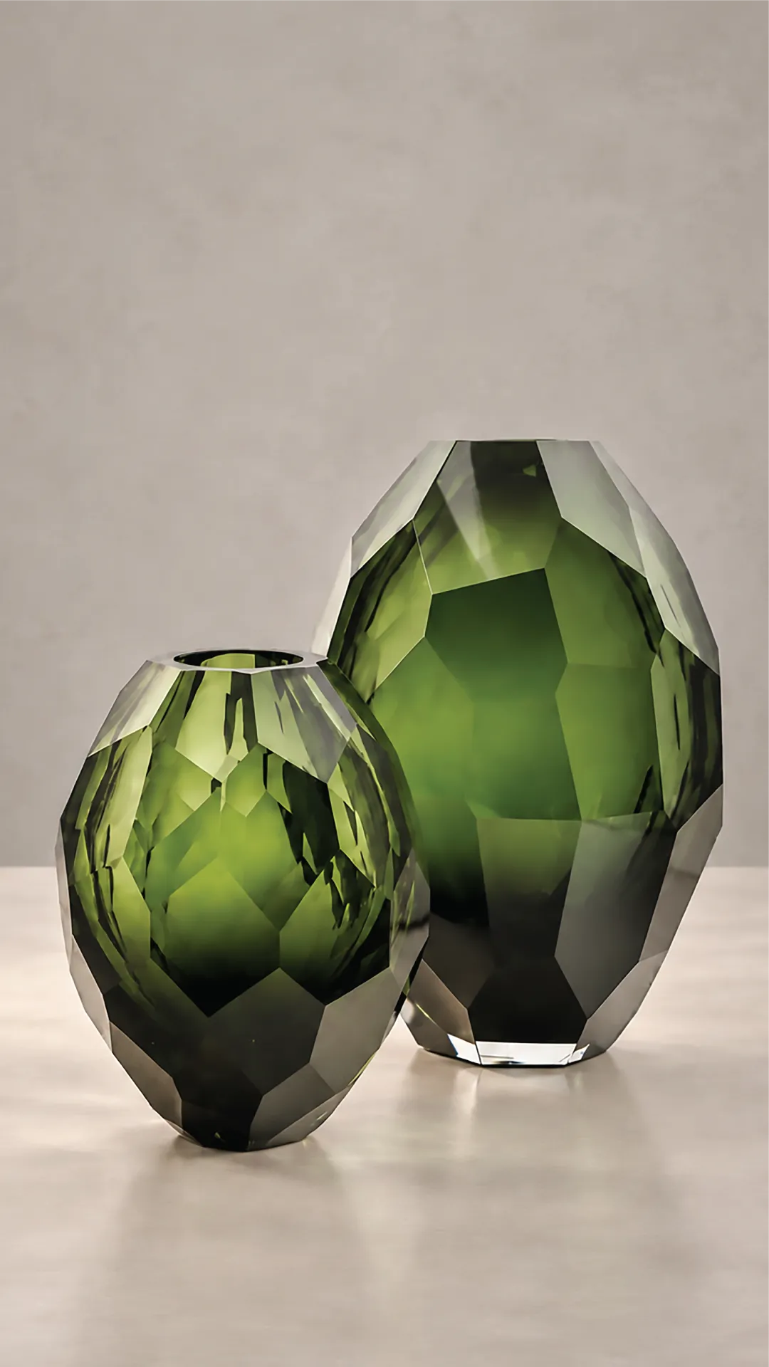 Faceted green Murano glass vases