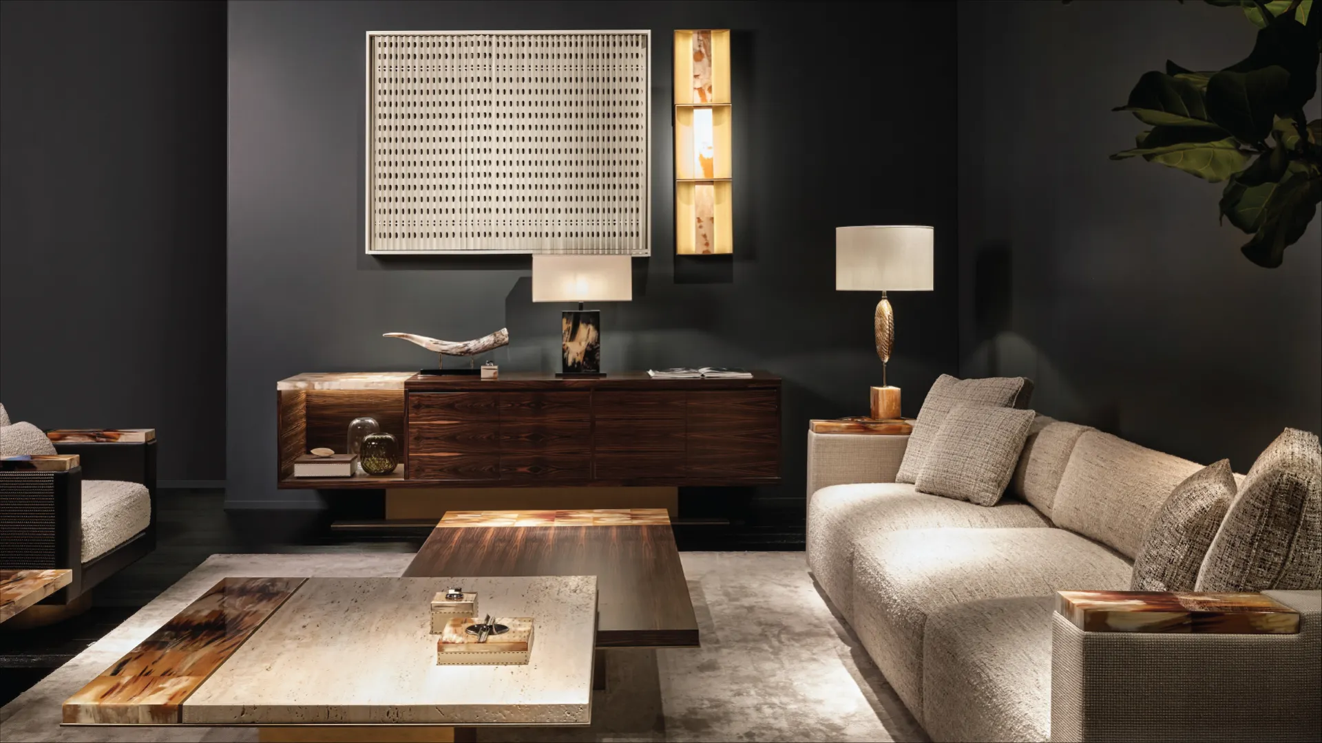 Arcahorn sofas, side tables and lamps with horn details