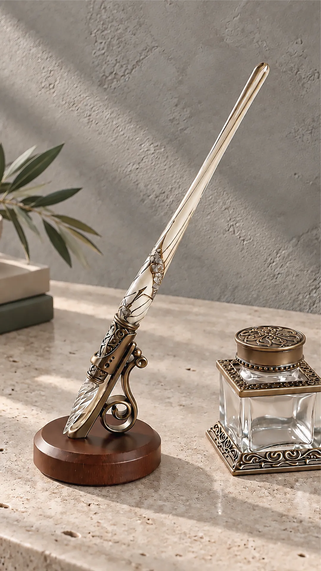 Bortoletti dip pen on a wooden stand with an inkwell
